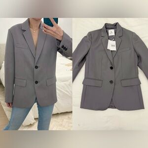 NWT Anine Bing Gray Classic Blazer with Notched Lapels in sz XS